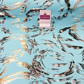 Aqua Bronze Spandex Jersey Foil Printed Dress fabric 58" Wide MU1024-1