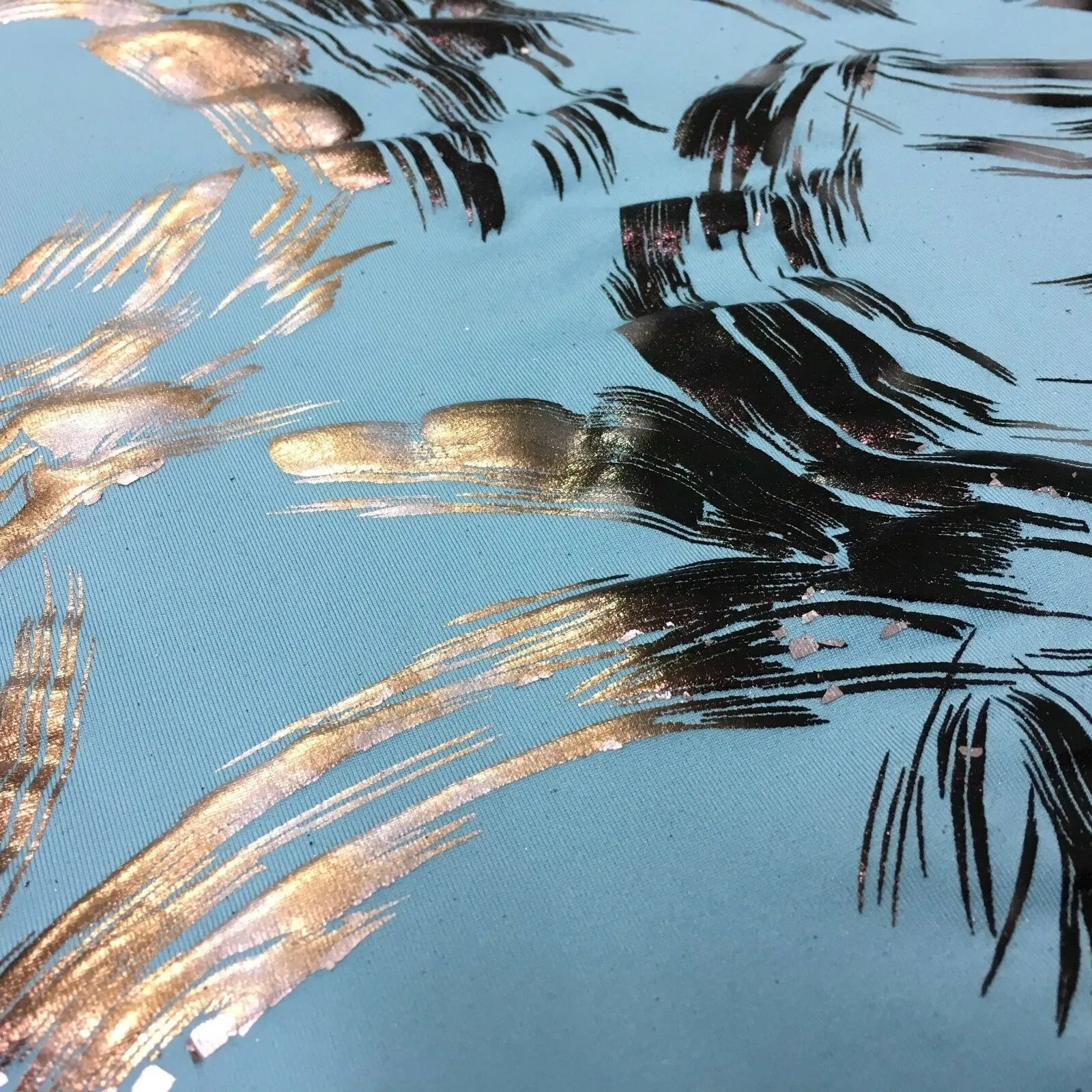 Aqua Bronze Spandex Jersey Foil Printed Dress fabric 58" Wide MU1024-1