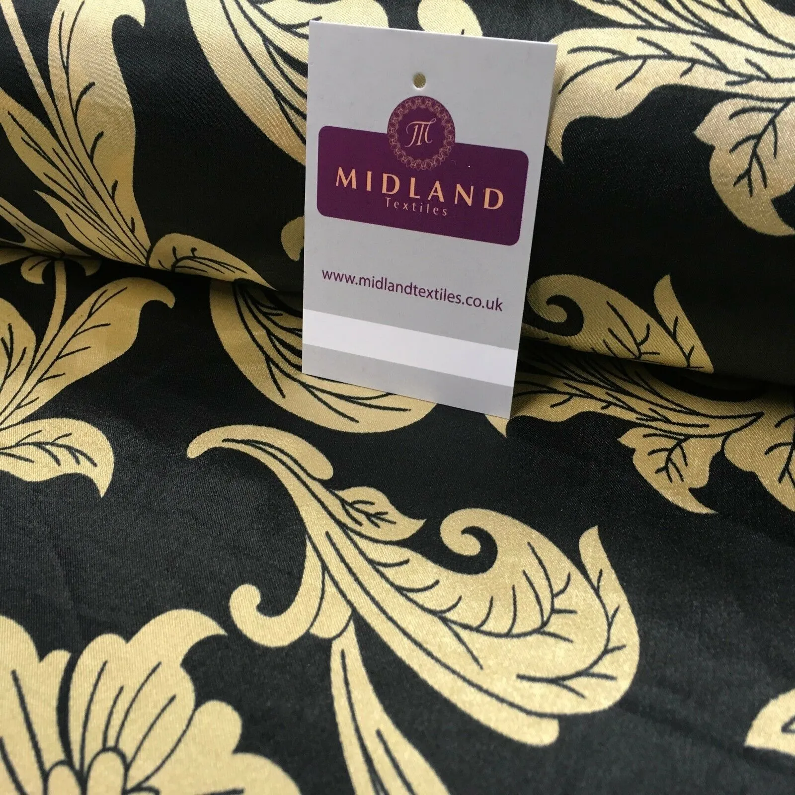 Black & Gold Floral Printed Satin Silky Dress fabric 55" Wide MA1026 Mtex