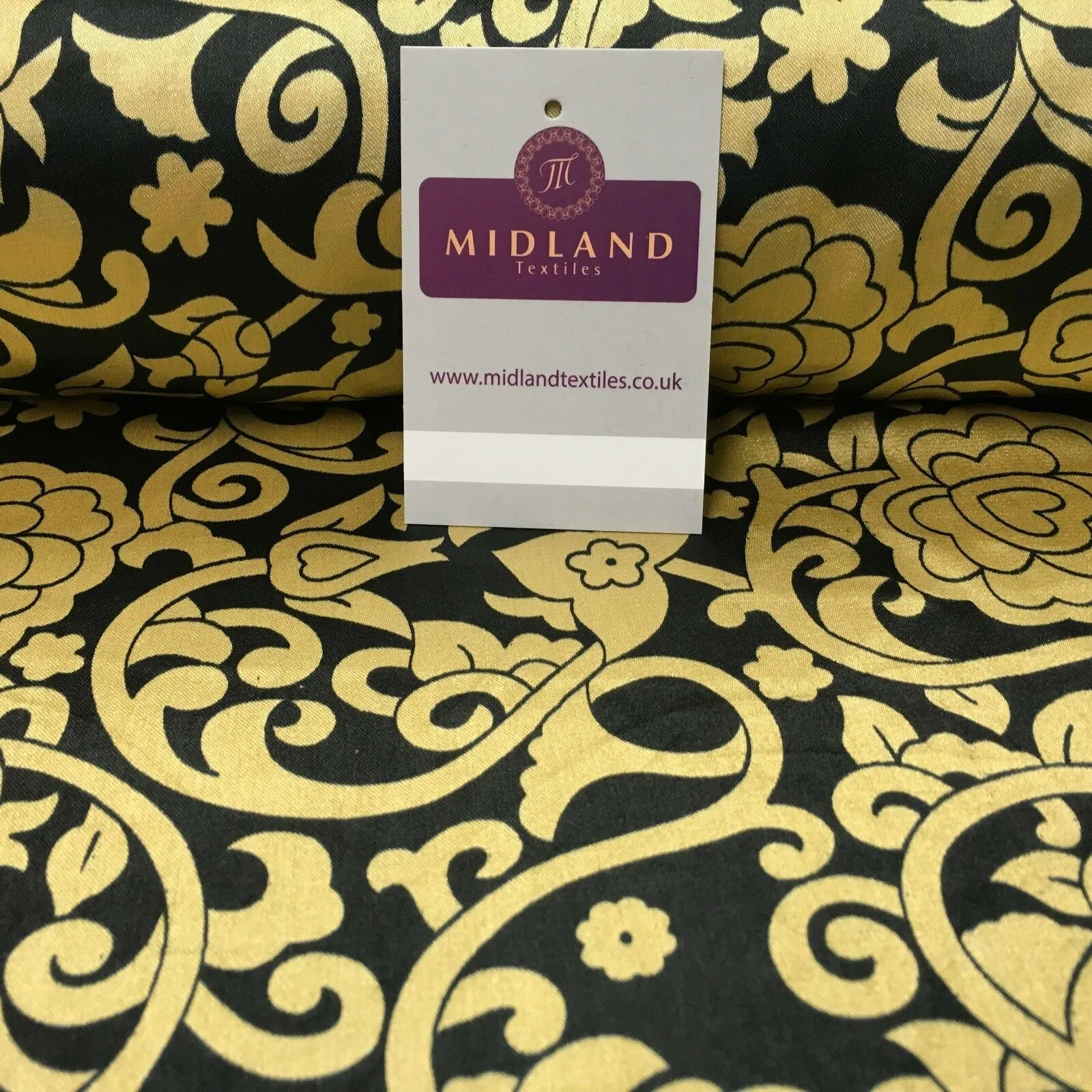 Black & Gold Floral Printed Satin Silky Dress fabric 55" Wide MA1026 Mtex