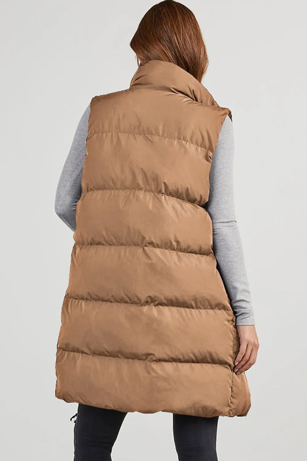 Blue Zone Planet |  Black Solid Color Puffer Zip Up Pocketed Vest Coat