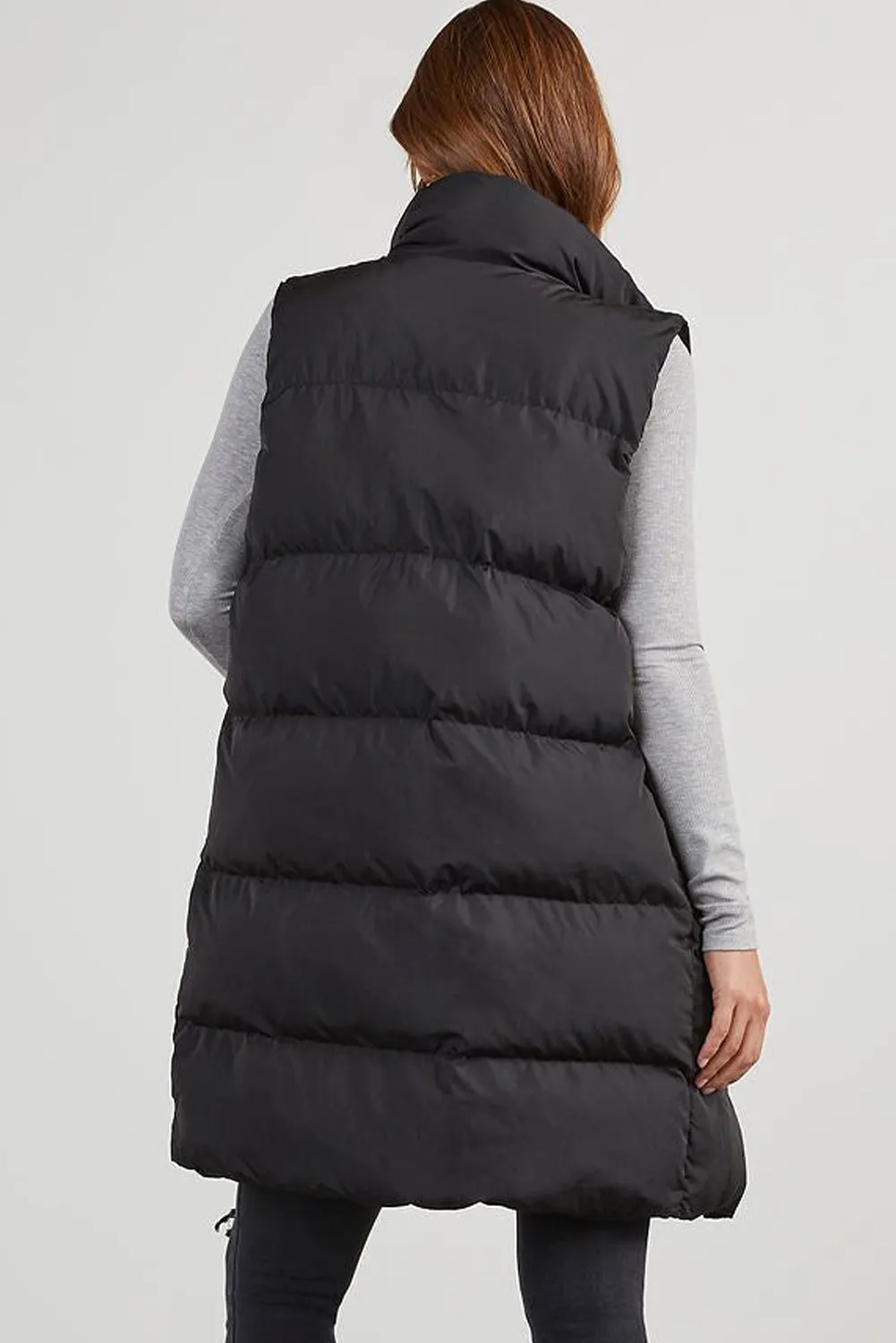 Blue Zone Planet |  Black Solid Color Puffer Zip Up Pocketed Vest Coat