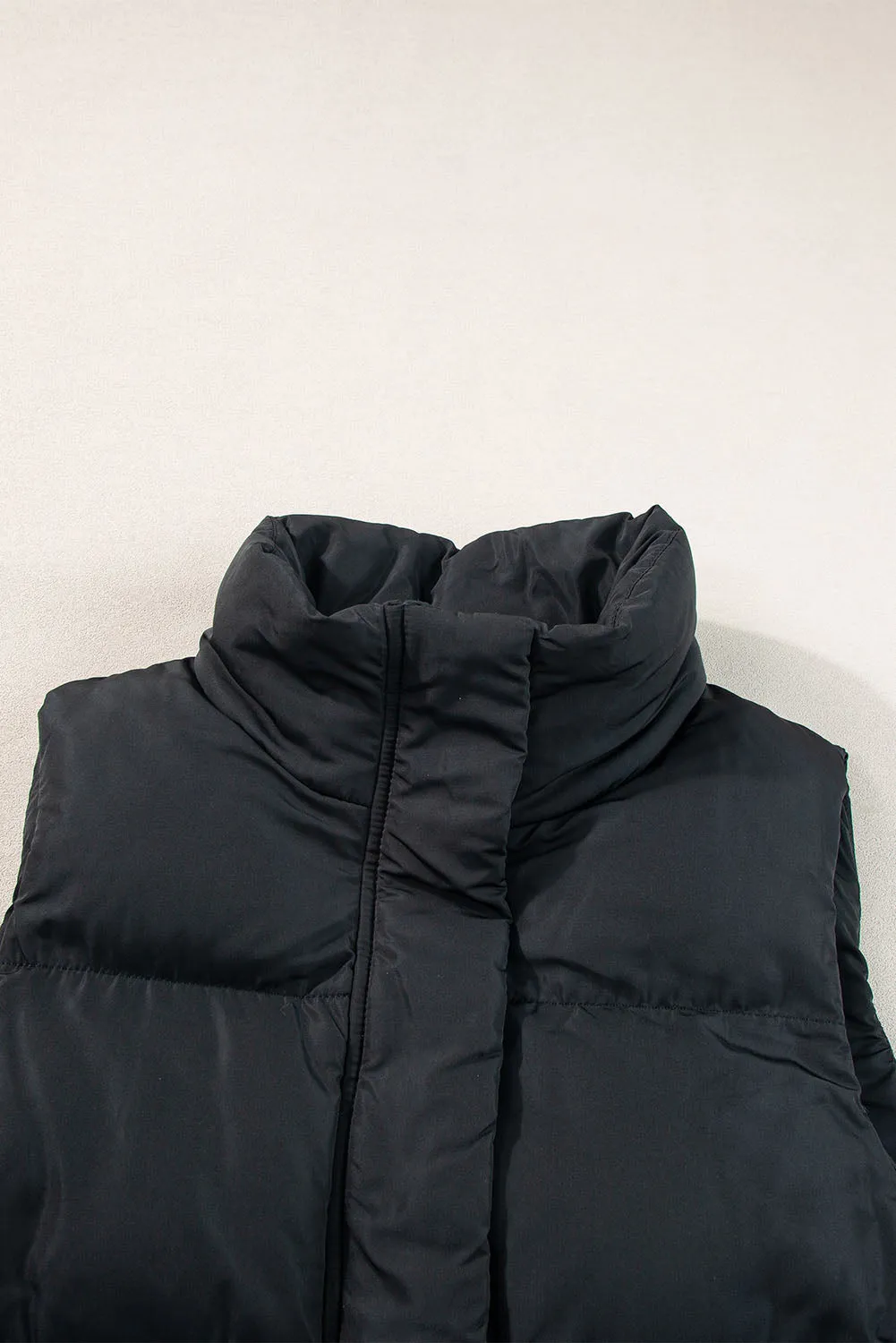 Blue Zone Planet |  Black Solid Color Puffer Zip Up Pocketed Vest Coat