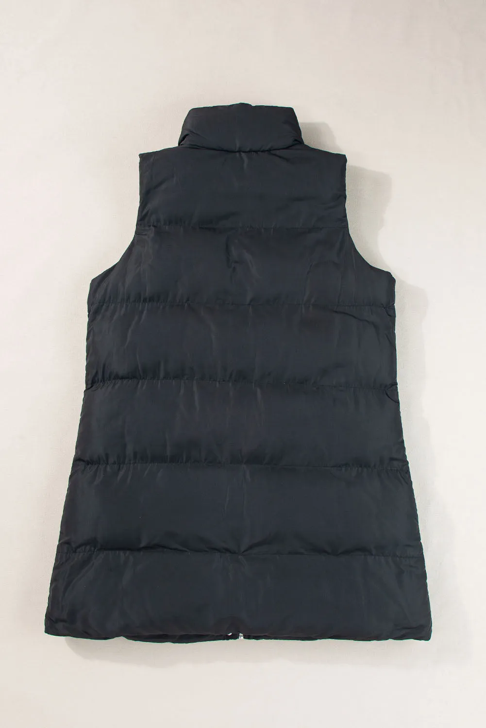 Blue Zone Planet |  Black Solid Color Puffer Zip Up Pocketed Vest Coat