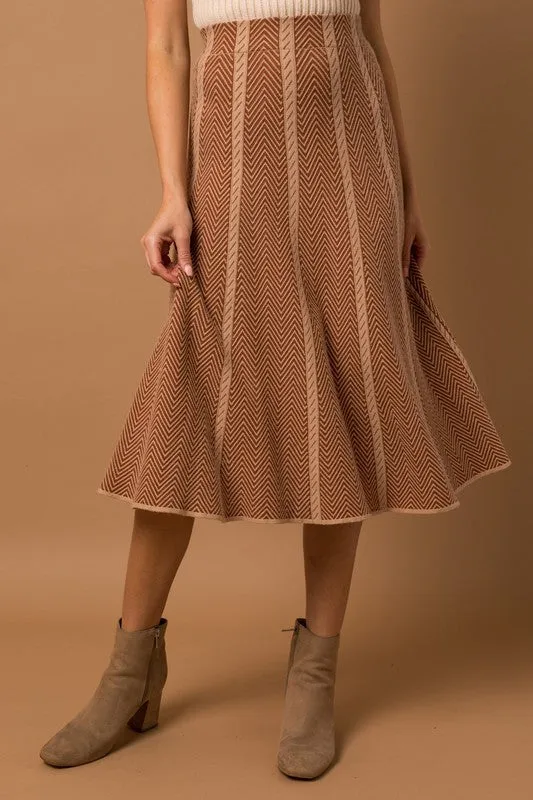 Bohemian Herringbone Stripe Sweater Midi Skirt