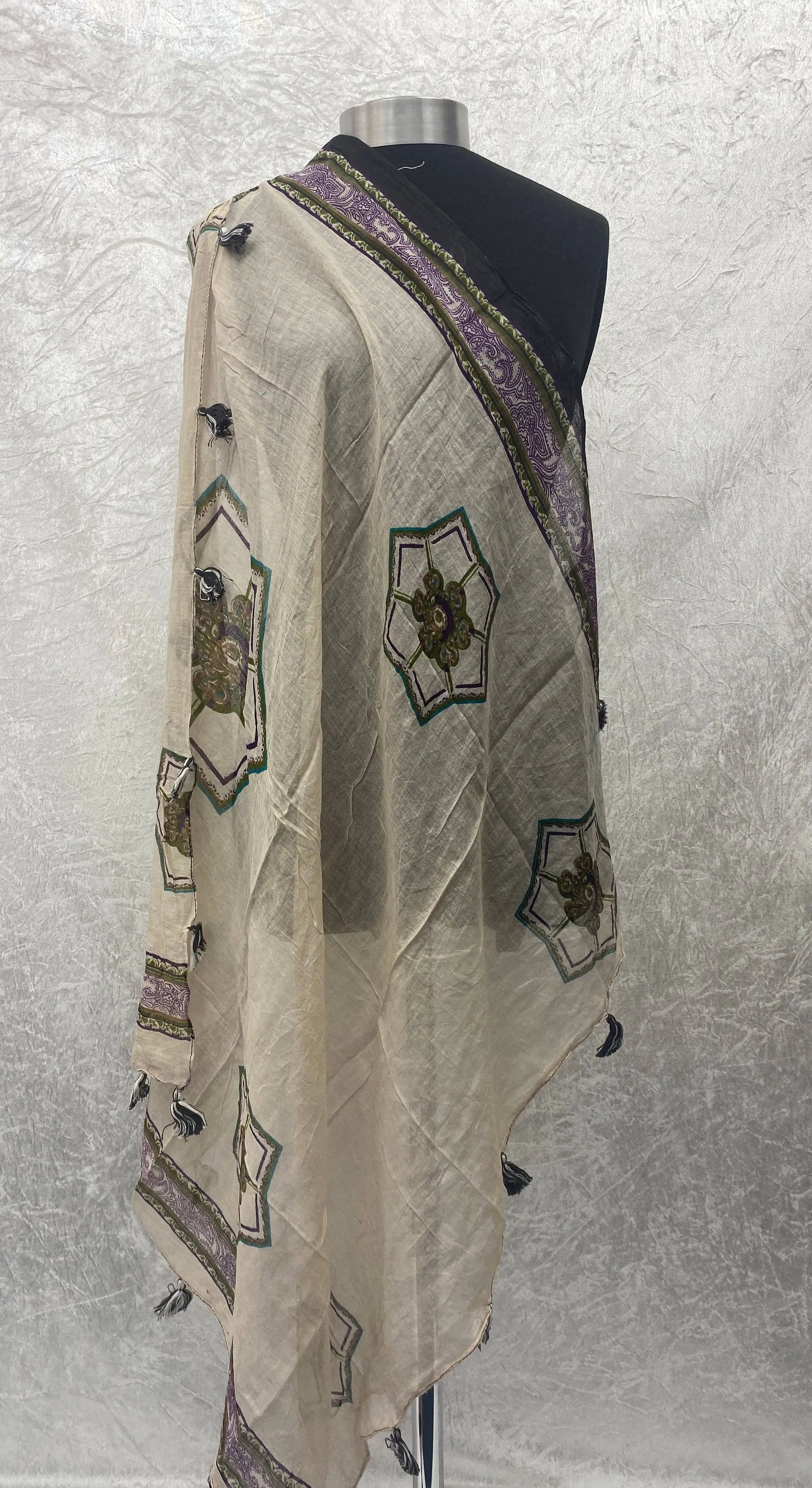 Bordered Cream -  Ethnic Square Scarf