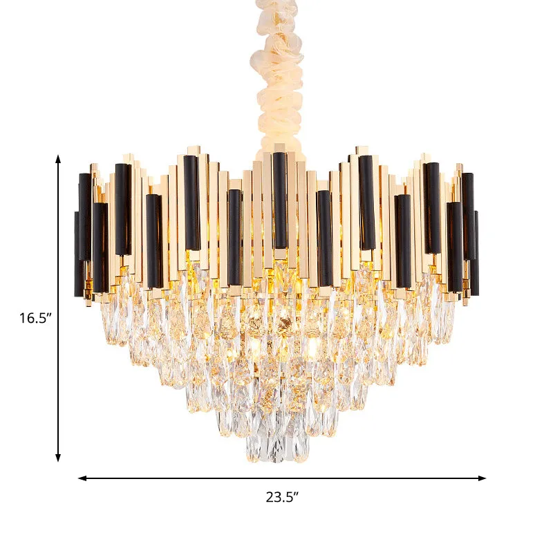 Contemporary Gold Multi Layer Pendant Light with Crystal Prism - 6/10 Heads