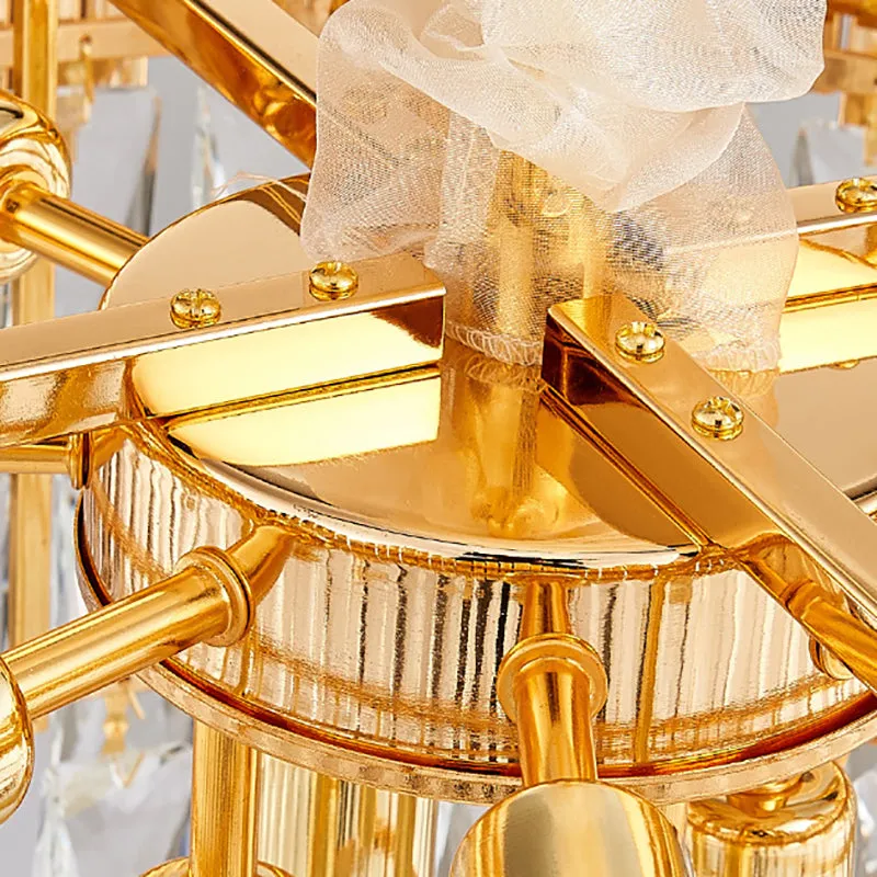 Contemporary Gold Multi Layer Pendant Light with Crystal Prism - 6/10 Heads