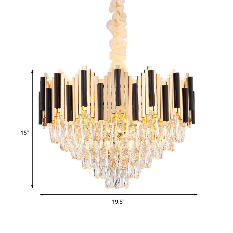 Contemporary Gold Multi Layer Pendant Light with Crystal Prism - 6/10 Heads