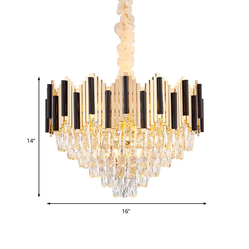 Contemporary Gold Multi Layer Pendant Light with Crystal Prism - 6/10 Heads