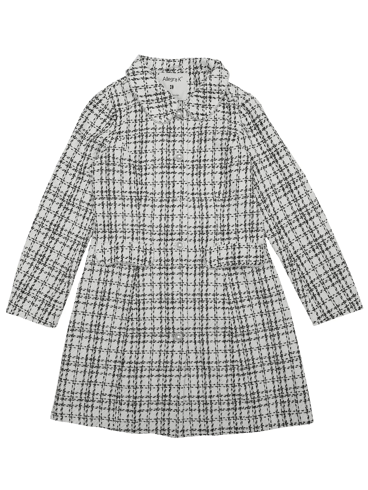 Doll Collar Plaid Tweed Winter Button Elegant Long Coat