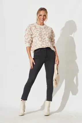 Fairlop Knit In Beige With Brown Leopard Wool Blend