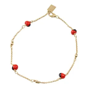 Gold Filled 18kt Classic Adjustable Bracelet w/Red & Black Seed Beads 6.5"-7.5"