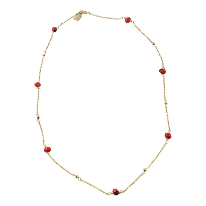 Gold Filled 18kt Classic Adjustable Necklace & Bracelet Set w/Red & Black Seed Beads