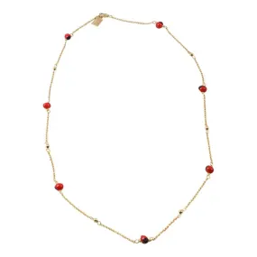 Gold Filled 18kt Classic Adjustable Necklace & Bracelet Set w/Red & Black Seed Beads