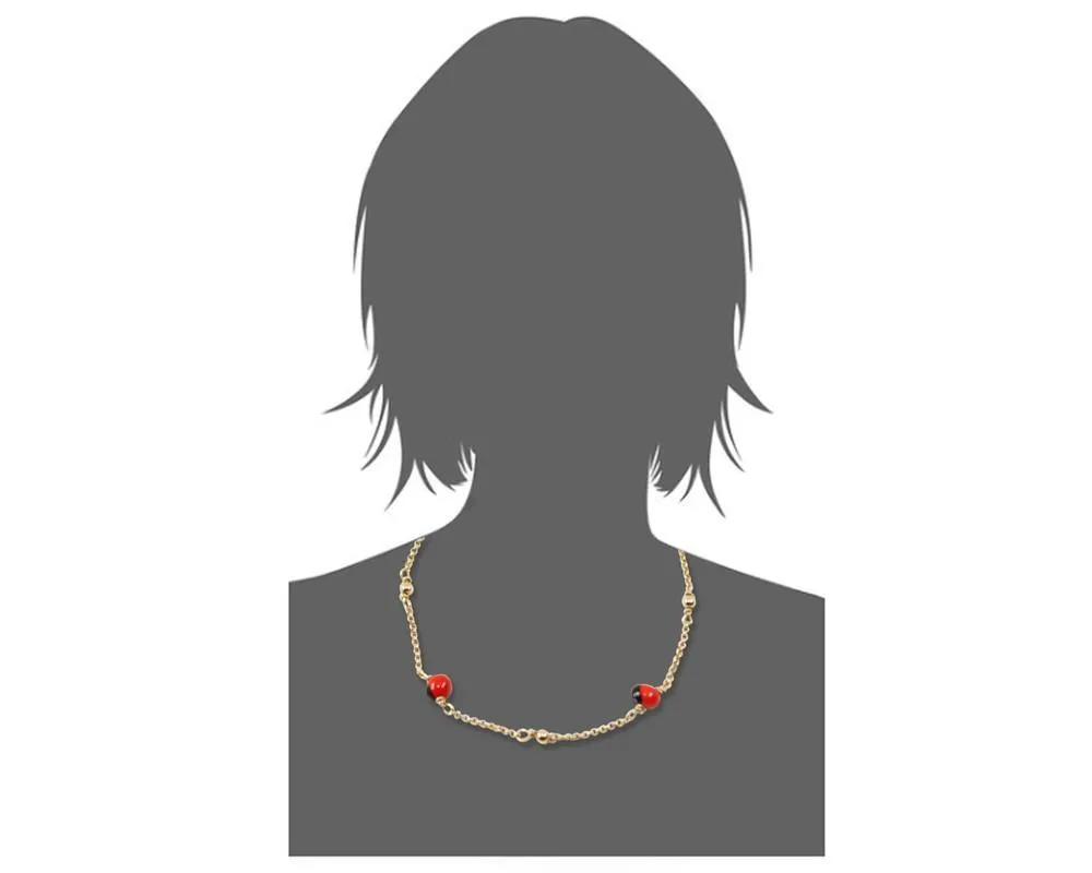 Gold Filled 18kt Classic Adjustable Necklace & Bracelet Set w/Red & Black Seed Beads