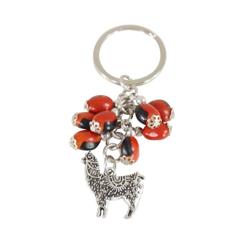 Good Luck Meaningful Keychains Red & Black Seed Beads L:3"