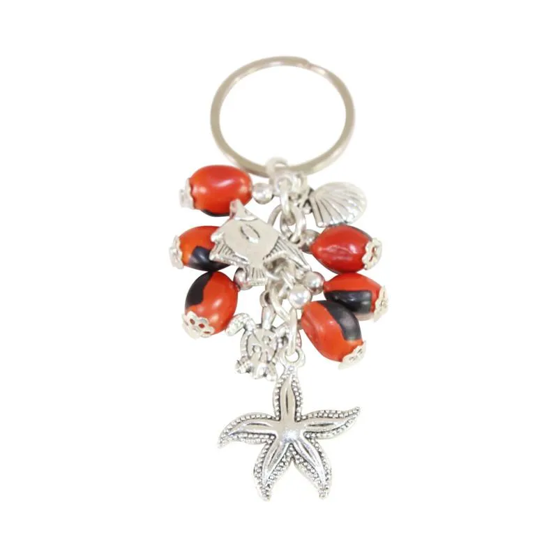 Good Luck Meaningful Keychains Red & Black Seed Beads L:3"