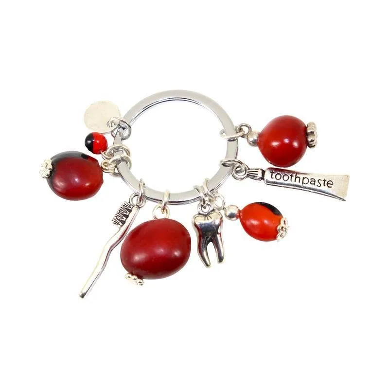 Good Luck Meaningful Keychains Red & Black Seed Beads L:3"