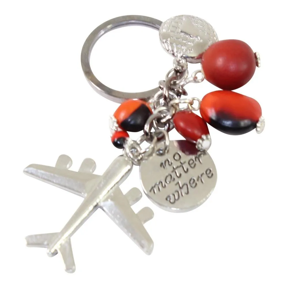 Good Luck Meaningful Keychains Red & Black Seed Beads L:3"