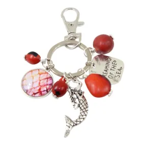 Good Luck Meaningful Keychains Red & Black Seed Beads L:3"