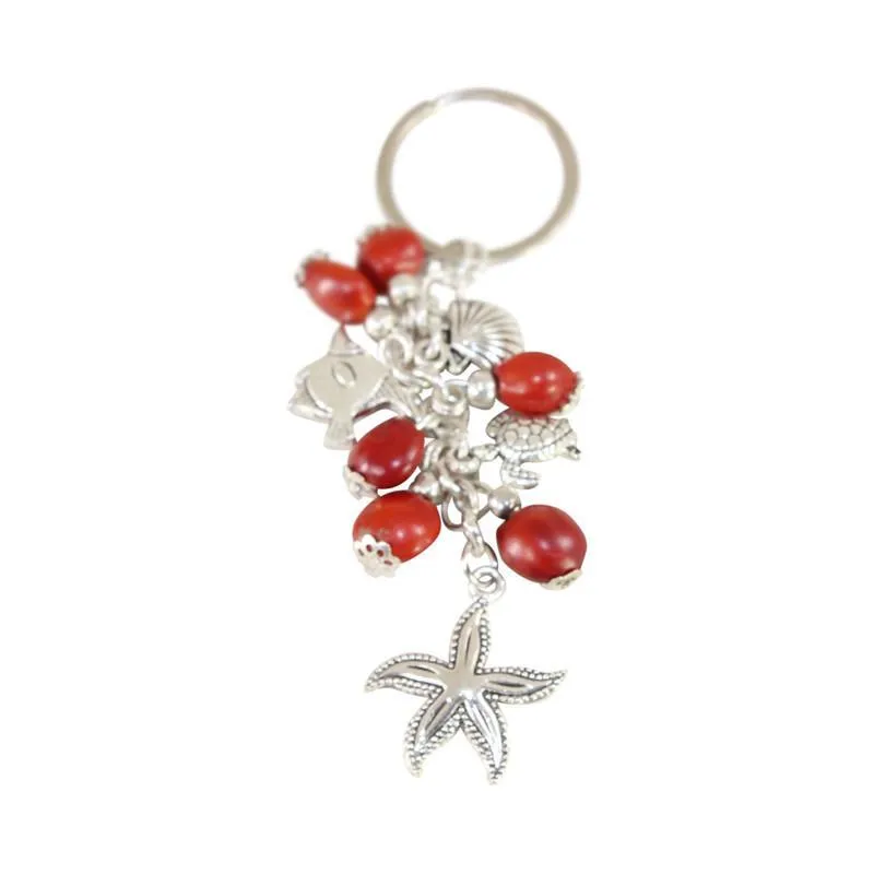 Good Luck Meaningful Keychains Red & Black Seed Beads L:3"
