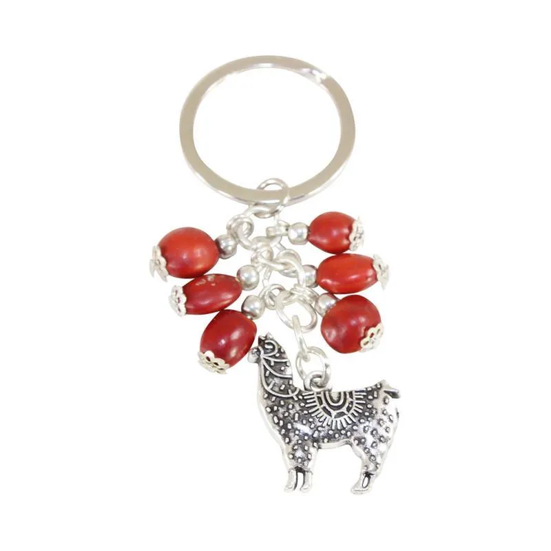 Good Luck Meaningful Keychains Red & Black Seed Beads L:3"