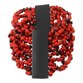 Good Luck Wrap Adjustable Stretchy Bracelet w/Red & Black Seed Beads 6.5"-7.5"