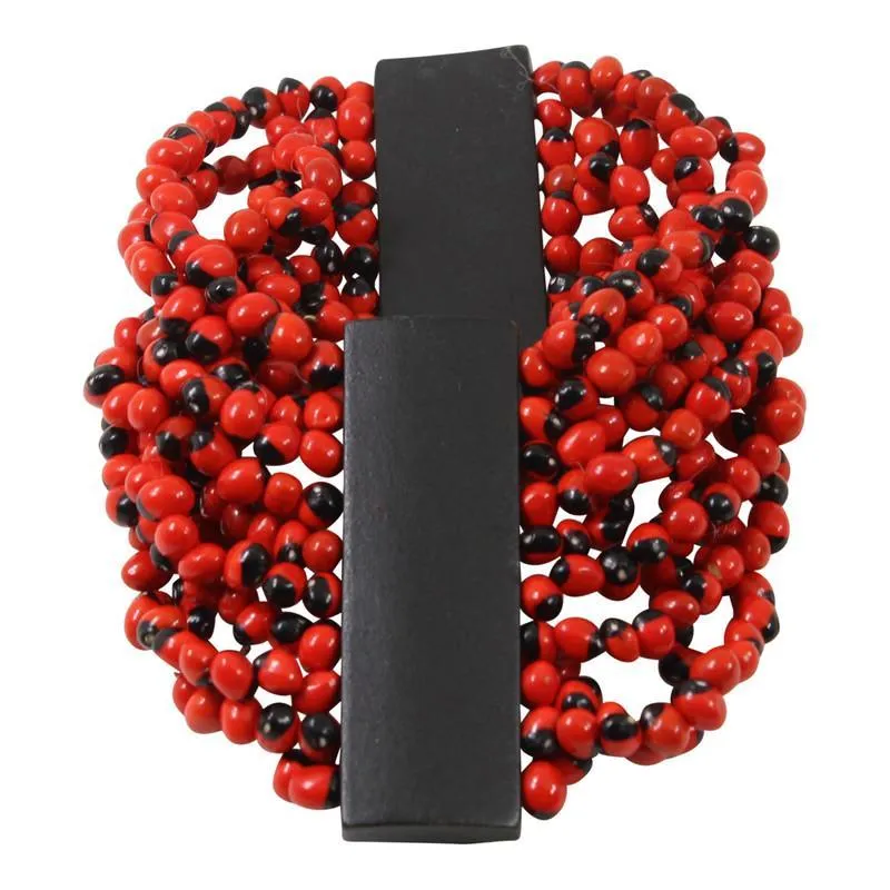 Good Luck Wrap Adjustable Stretchy Bracelet w/Red & Black Seed Beads 6.5"-7.5"