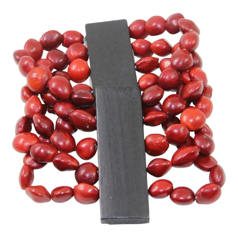 Good Luck Wrap Adjustable Stretchy Bracelet w/Red & Black Seed Beads 6.5"-7.5"