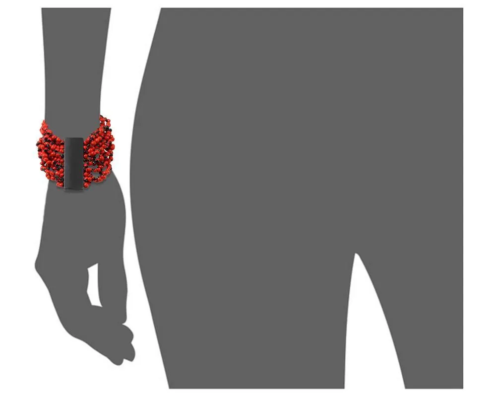 Good Luck Wrap Adjustable Stretchy Bracelet w/Red & Black Seed Beads 6.5"-7.5"