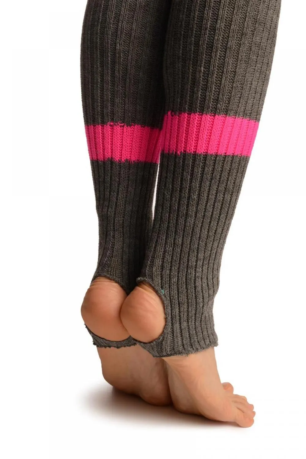 Grey With Pink Referee Stripes Stirrup Dance/Ballet Leg Warmers