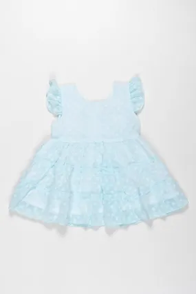 Ice Blue Angelic Polka Dot Tulle Frock for Baby Girls - Dreamy Party Outfit