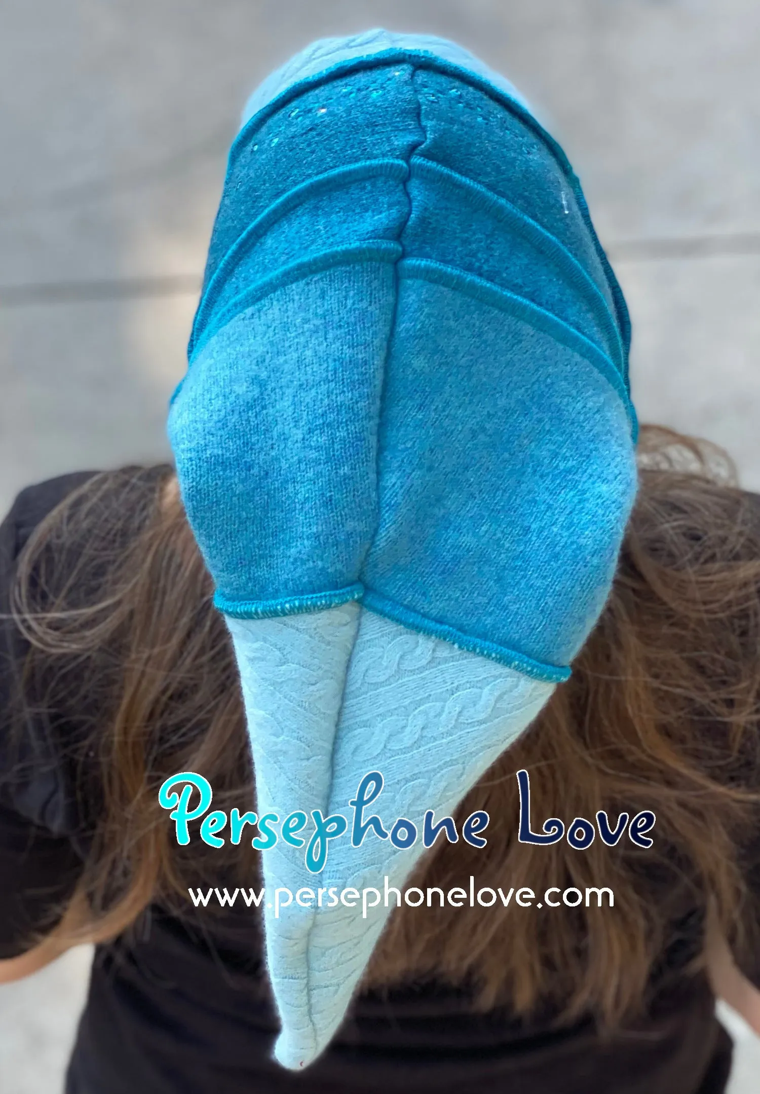 Katwise inspired teal felted 100% cashmere recycled patchwork sweater jester hat-1433