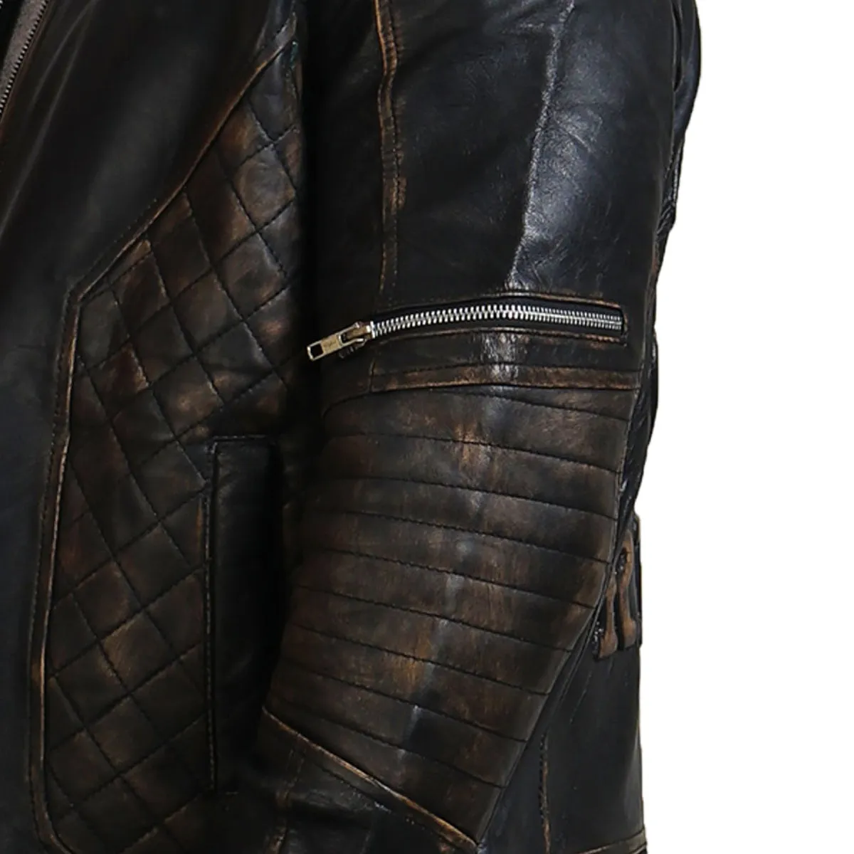 Men's Distressed Skull Leather Jacket with Ride Emblem