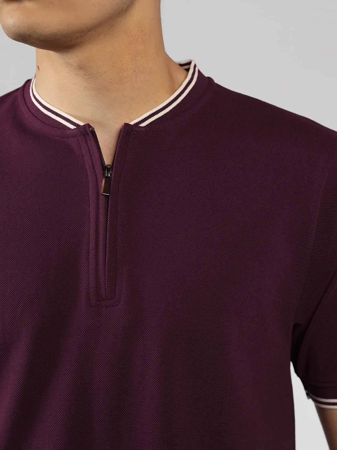 Men's Maroon Solid Henley Neck Half Sleeve Casual T-Shirt