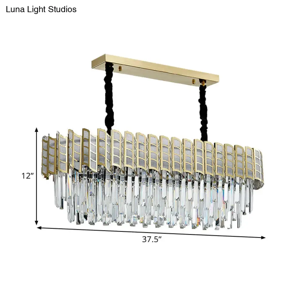 Modern Crystal Gold Island Pendant Light with 10 Elliptical Bulbs