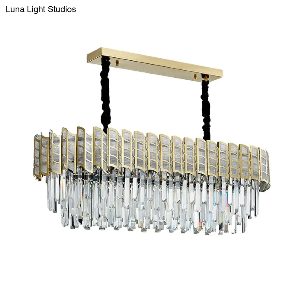 Modern Crystal Gold Island Pendant Light with 10 Elliptical Bulbs