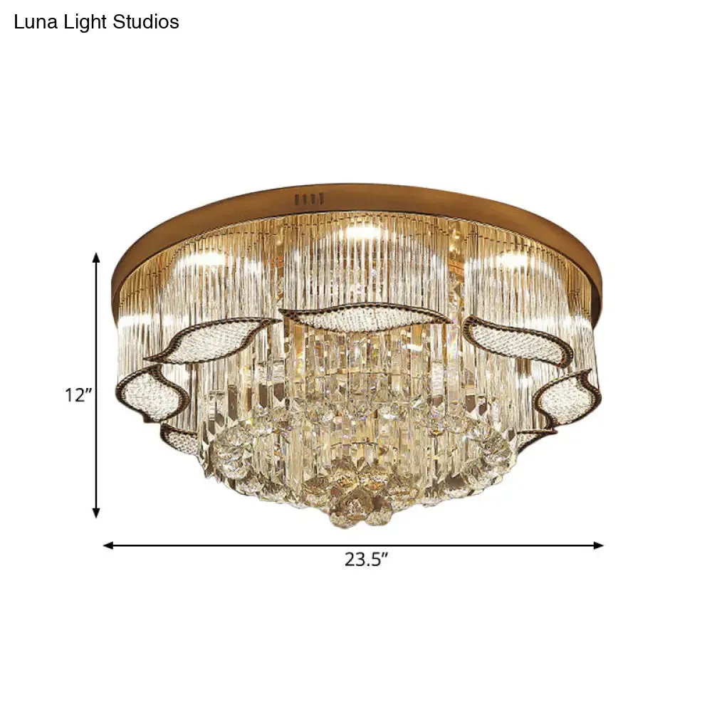 Modern Crystal Lobby LED Flush Mount Ceiling Light with Gold Leaf-Edge Layer