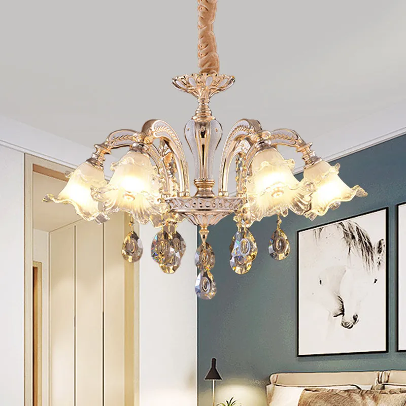 Ruffled Glass Chandelier: 2-Layer Antiqued Design, 3/6 Lights, Gold Finish