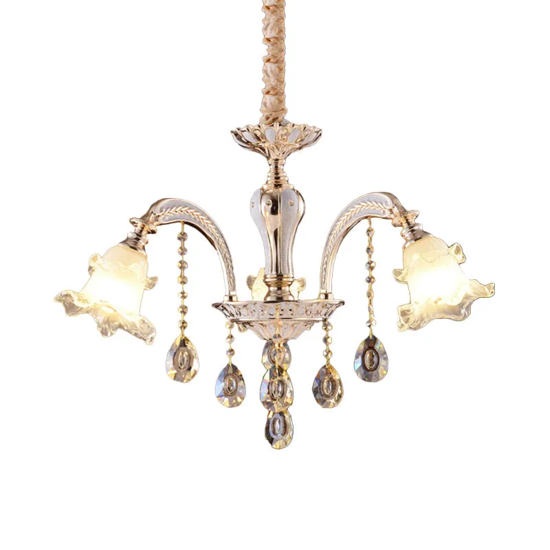 Ruffled Glass Chandelier: 2-Layer Antiqued Design, 3/6 Lights, Gold Finish