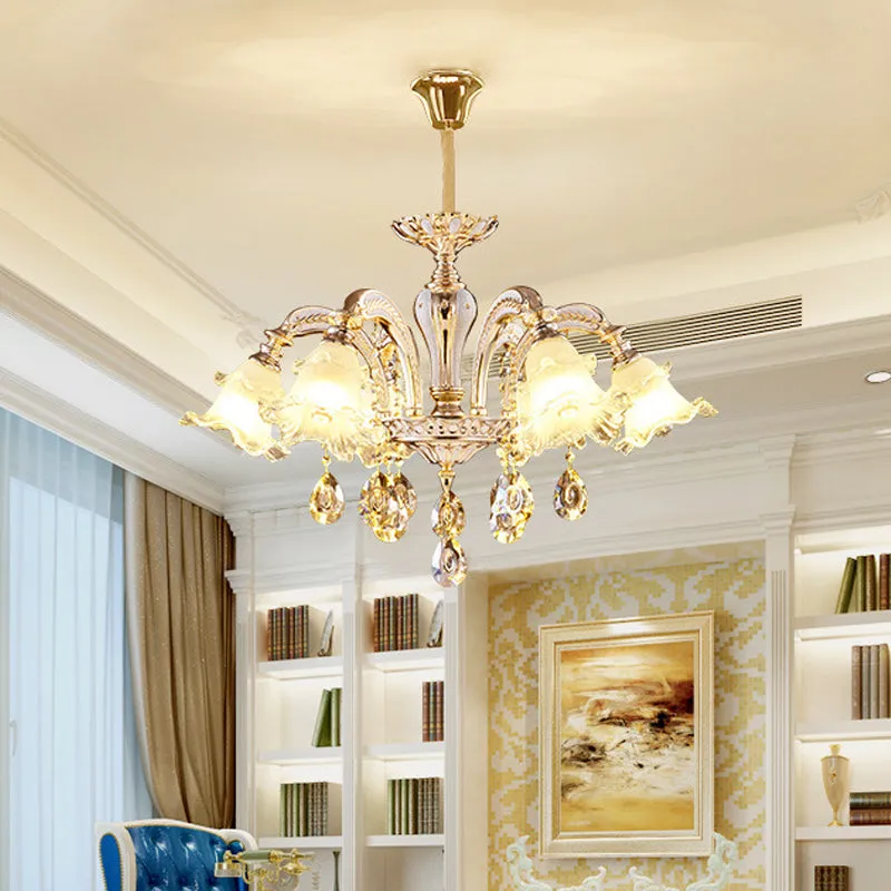 Ruffled Glass Chandelier: 2-Layer Antiqued Design, 3/6 Lights, Gold Finish