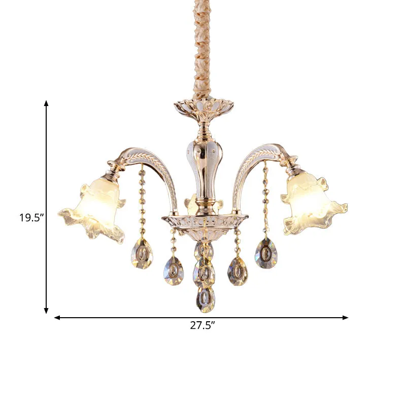 Ruffled Glass Chandelier: 2-Layer Antiqued Design, 3/6 Lights, Gold Finish