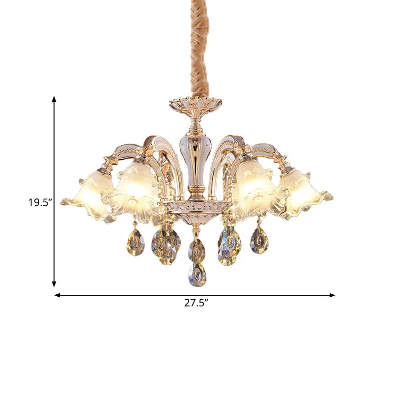 Ruffled Glass Chandelier: 2-Layer Antiqued Design, 3/6 Lights, Gold Finish