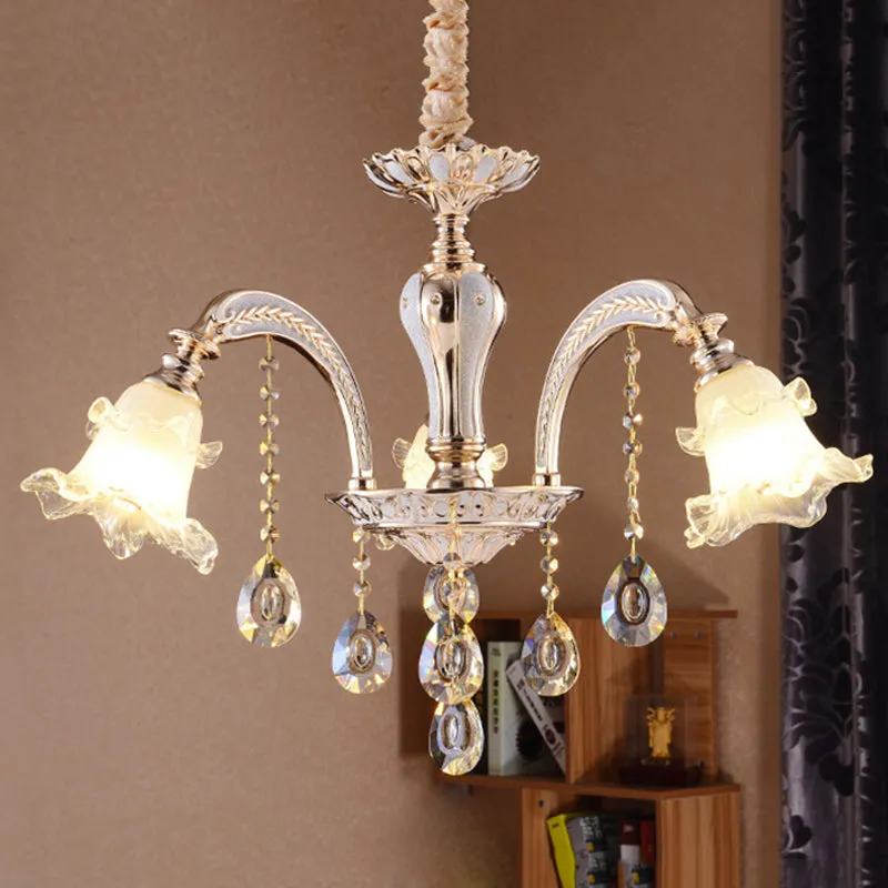 Ruffled Glass Chandelier: 2-Layer Antiqued Design, 3/6 Lights, Gold Finish