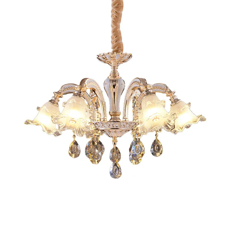 Ruffled Glass Chandelier: 2-Layer Antiqued Design, 3/6 Lights, Gold Finish