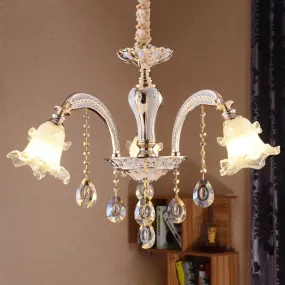 Ruffled Glass Chandelier: 2-Layer Antiqued Design, 3/6 Lights, Gold Finish