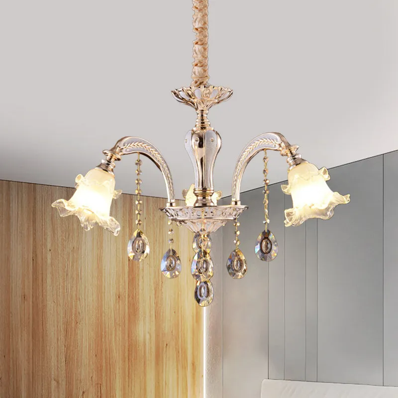 Ruffled Glass Chandelier: 2-Layer Antiqued Design, 3/6 Lights, Gold Finish