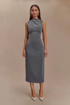 Taylor Draped Crepe Midi Dress - Charcoal Marle