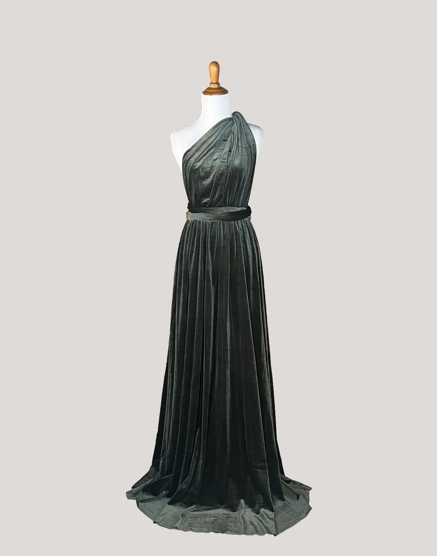 Vintage Olive Velvet Infinity Dress/ Wrap Convertible Bridesmaid Dress,Y20-19